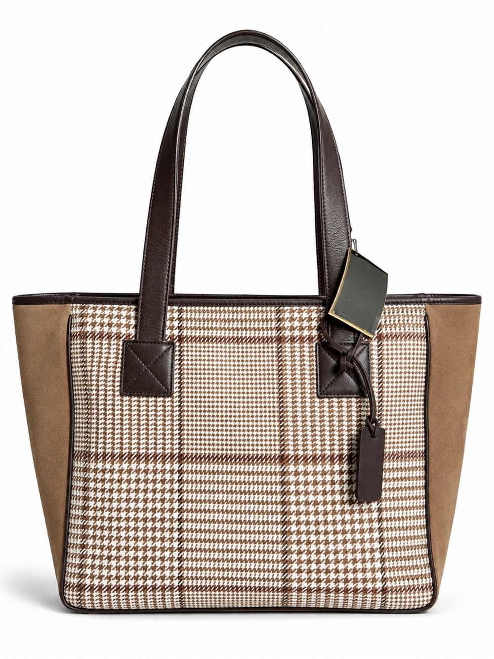 Lauren Ralph Lauren Brown Plaid Houndstooth Tote Bag Laptop Bag New With Tags